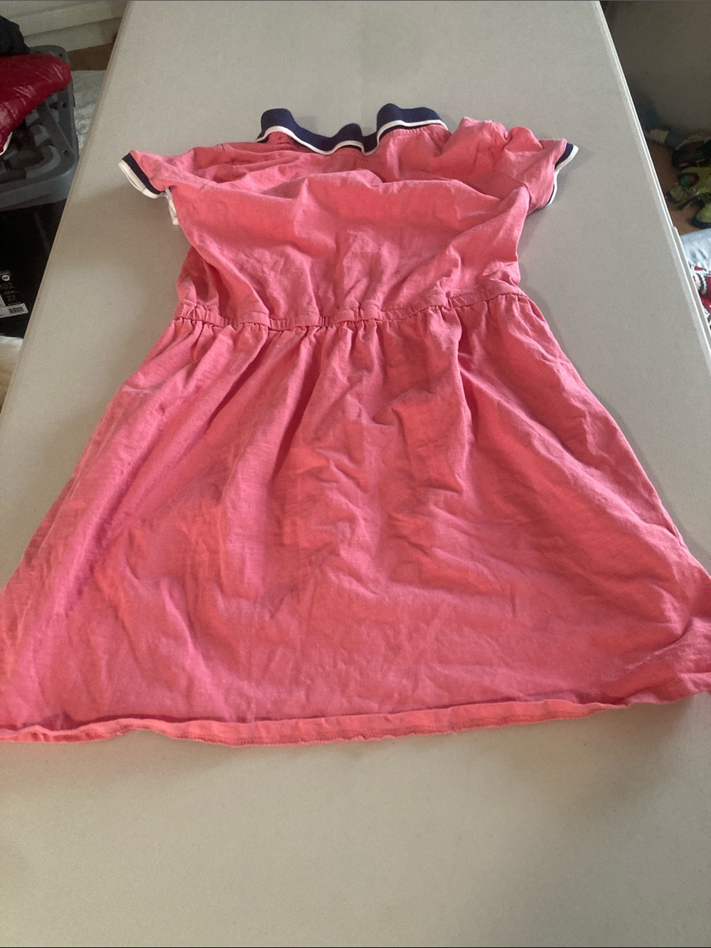 Joe Fresh Coral Pink Polo-Style Girls Casual Dress with Navy Trim - Picture 5 of 5